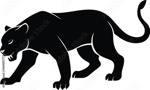 Black Panther Silhouette High Contrast Digital Vector of a Prowling Big Cat Predator in the Wild