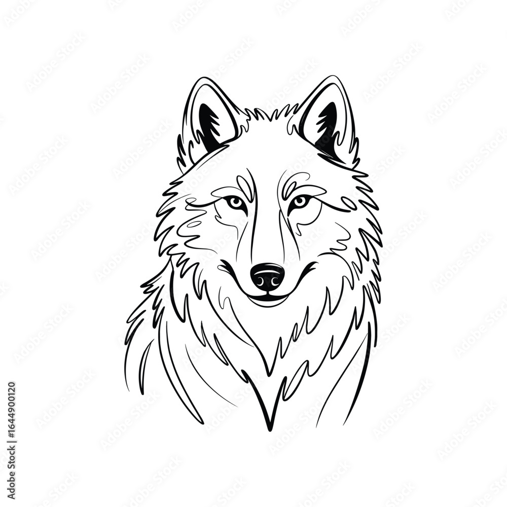 Naklejka premium Stylized wolf portrait with expressive eyes and flowing fur animal wild