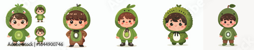 vector of a little boy in a kiwi costume