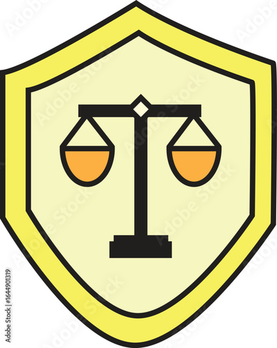 Justice Scale Shield Vector Emblem for Law Protection, Legal Security, and Court Authority Symbol Design Illustration