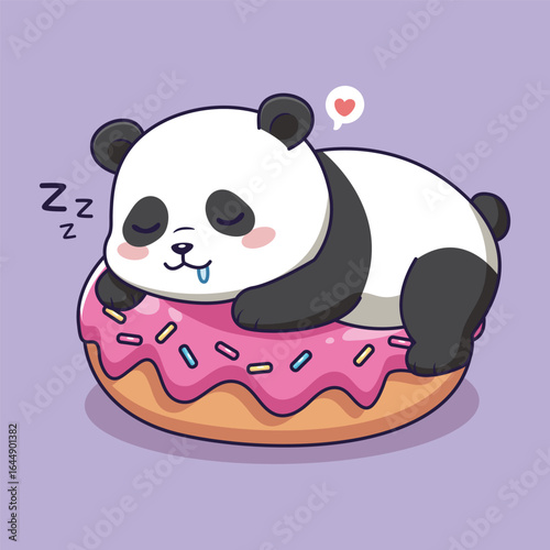 Cute Panda Sleeping on a Donut. vector illustration