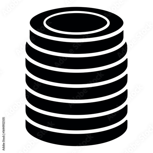 Vector art of black silhouette icon representing a stack of data storage cylinders