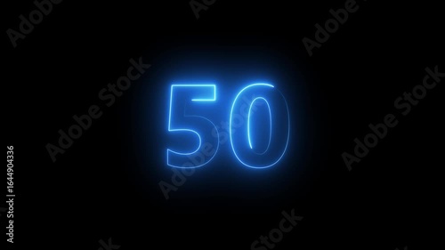 Abstract glowing neon text 10 number countdown icon. Glowing sign on black background Neon number 10 with alpha channel, simple blue neon color. Seamless loop style animation