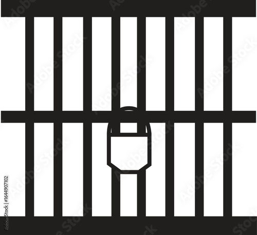 Minimalist Prison Cell Bars with Padlock Icon Symbolizing Jail, Security, Confinement, Imprisonment, and Law Enforcement