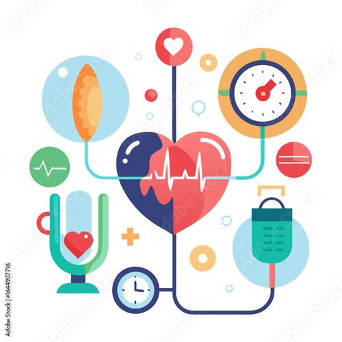 Heart and Blood Pressure Infographic Vector Illustration