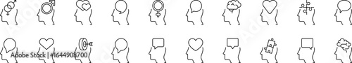 Brain and Mental Health Line Icon Bundle. Minimalistic Linear Pictogram for Web and Graphic Design, Apps, Banners, Social Network and Cards