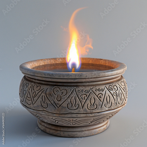 Wallpaper Mural Ornate stone oil lamp with burning flame, ancient design element on white background Torontodigital.ca
