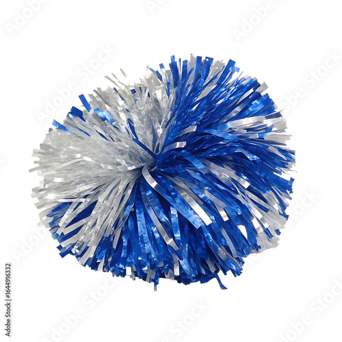 One metallic blue and silver pom pom for cheering isolated on a transparent background png