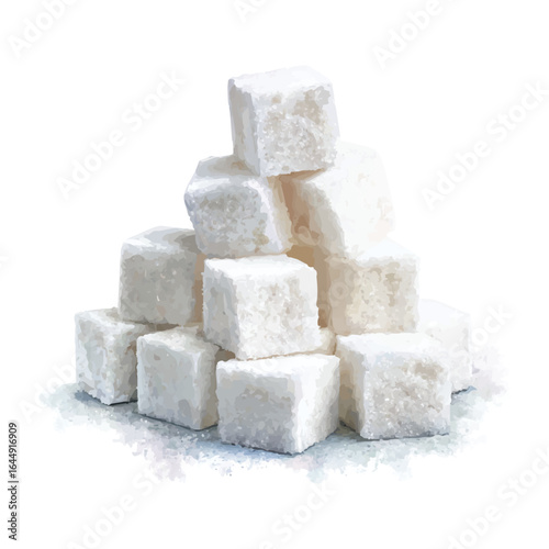 Pile of White Sugar Cubes Vector Illustration on Transparent Background
