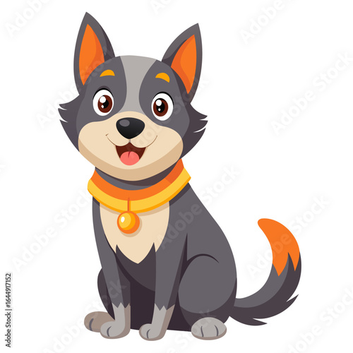 Cheerful Rescue Dog Sitting Isolated on White Background, Vector Illustration