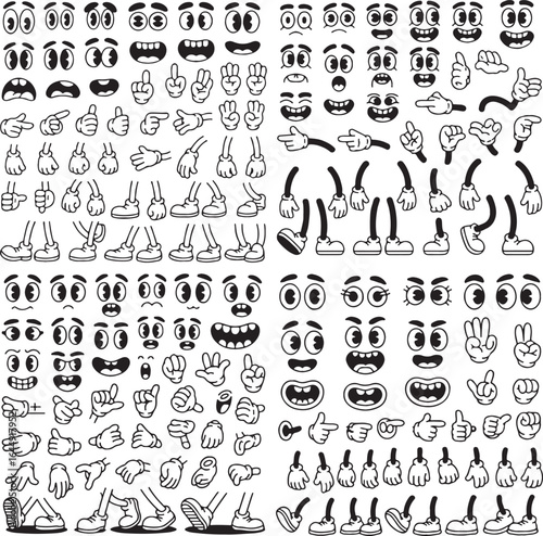 Mix and Match Cartoon Parts Vector | Eyes Mouths Hands Feet Elements | Fun Character Design Kit