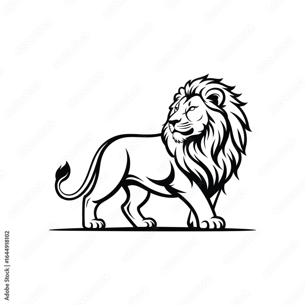 Fototapeta premium Majestic lion walking with flowing mane and tail animal mammal