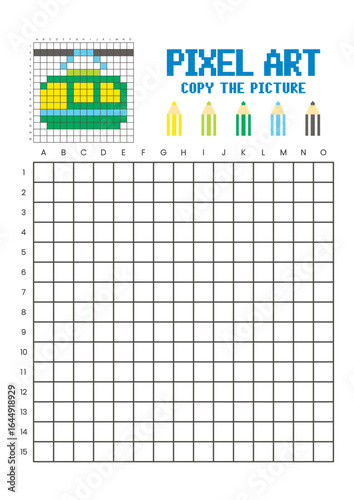Copy the picture grid drawing worksheet for kids. Pixel art gondola lift