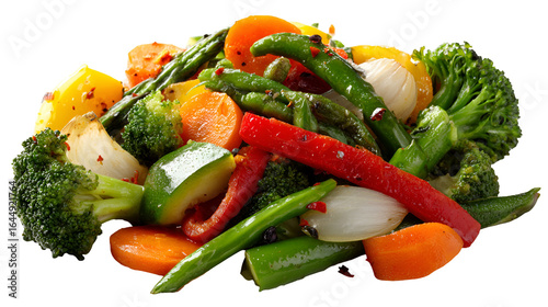 Healthy mixed steamed vegetables pile isolated on transparent background
