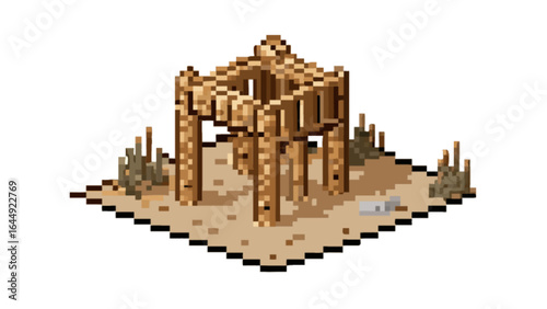 Pixel art desert structure wooden frame isometric game asset design building illustration architecture