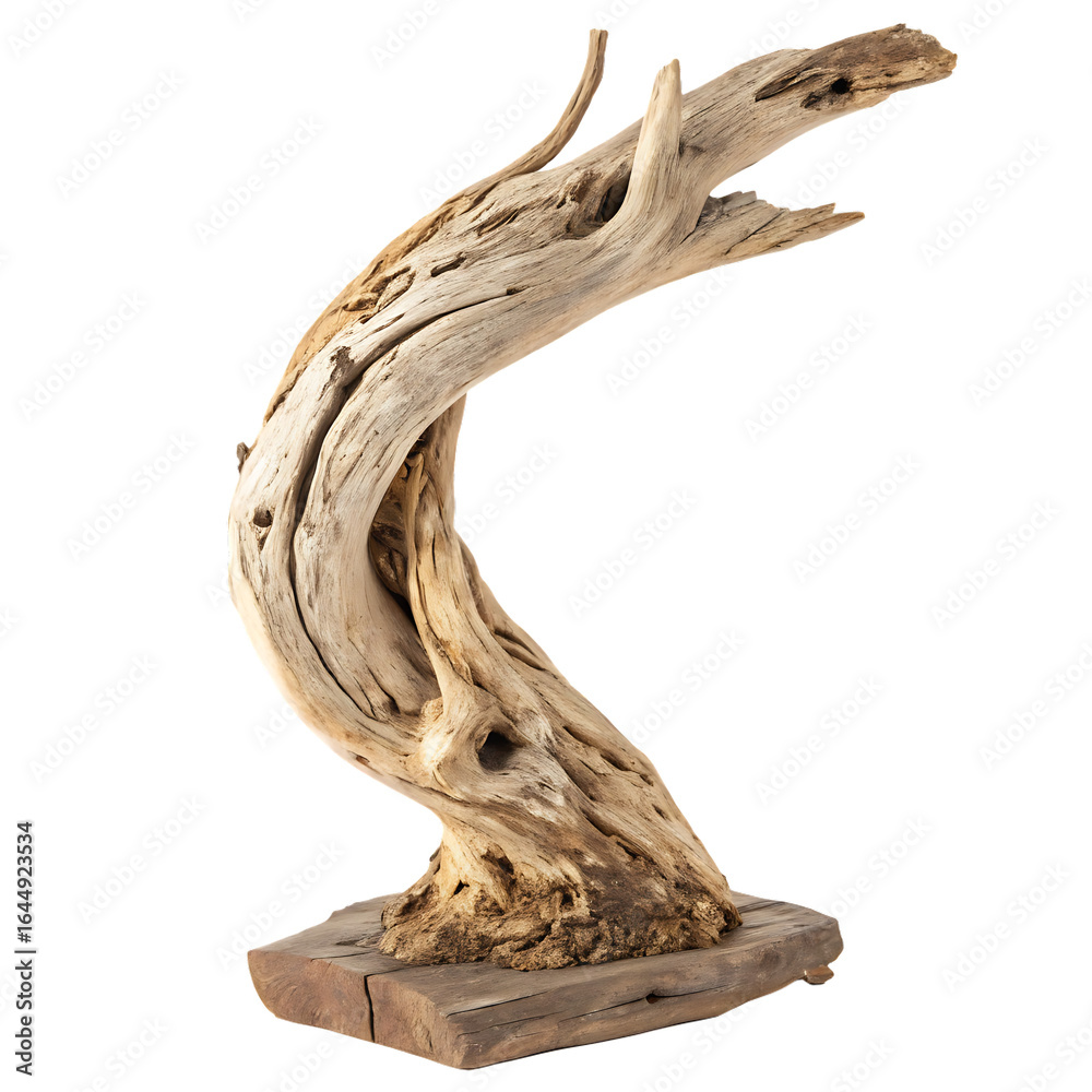 Fototapeta premium A single piece of driftwood sculpture from the beach isolated on a transparent background png