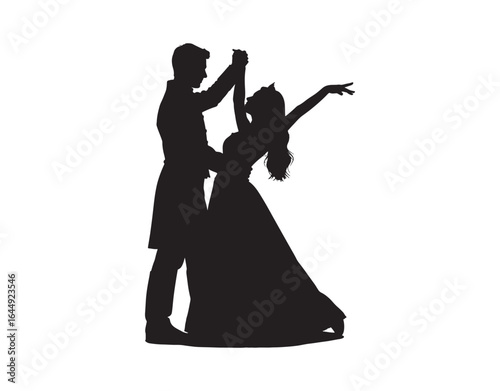 outline of a prince and princess twirling together

