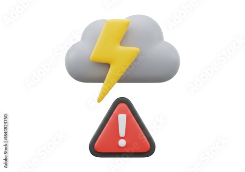 Alert of a Storm Cloud with Lightning Strike 3D Render Against a Black Background Weather Warning
