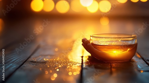 Warm Glow of Candlelight Reflecting in a Glass Bowl with Water