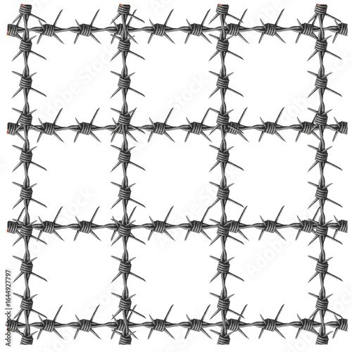 3d Barbed Wire Pattern ? Twisted Metal Rows with Sharp Barbs.eps