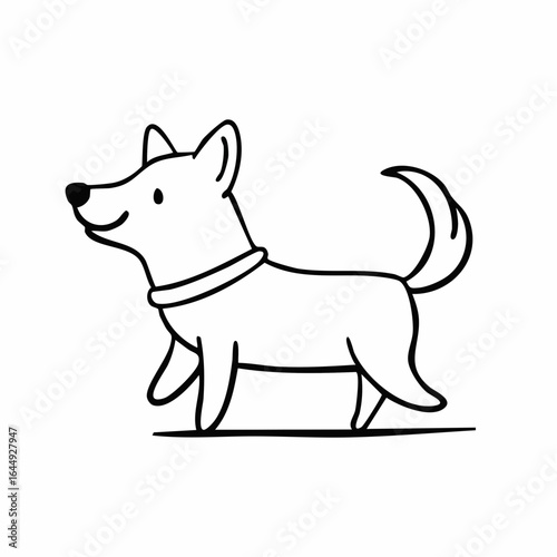 A sketchy, happy dog doodle walking with a wagging tail.