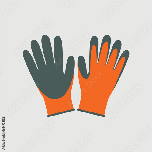 Illustration of a pair of work gloves with one glove gray and the other orange on a white background