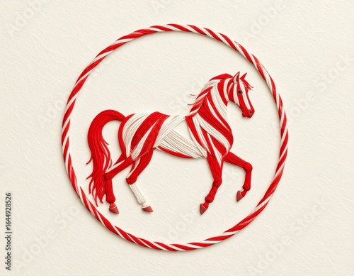 水引で形作った馬　干支午　和風年賀状デザイン