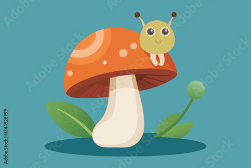 tiny snail crawling across a mushroom cap  .eps