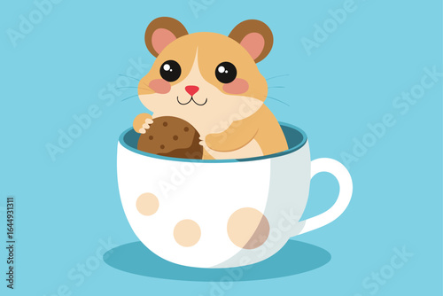 hamster in a teacup nibbling a cookie  .eps