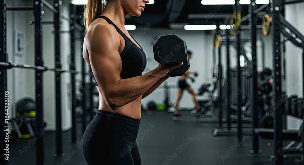 Fototapeta premium young women lifting weights in gym 