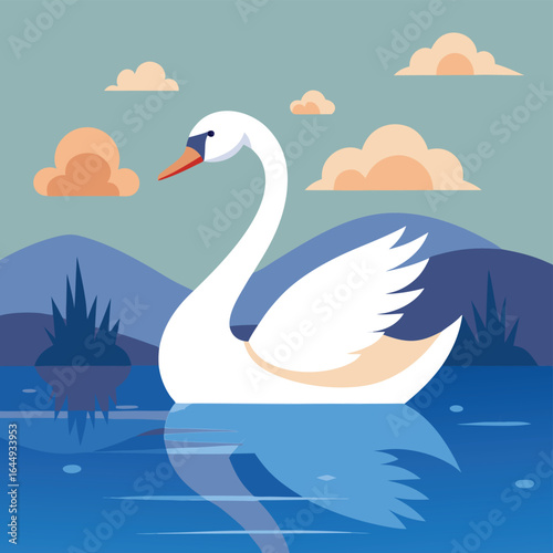 swan gliding on calm lake   (1).eps