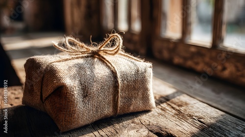 Wallpaper Mural A tied burlap package sits on a weathered wooden surface. Torontodigital.ca