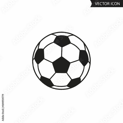 A soccer ball is depicted in a black and white vector icon
