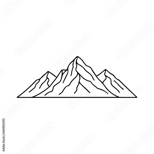 Outline of mountains with sharp peaks and ridges set against a plain background