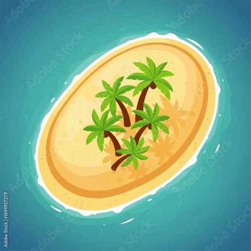Island Paradise: An inviting tropical island with lush palm trees, gently caressed by clear ocean waves, a vacation escape.