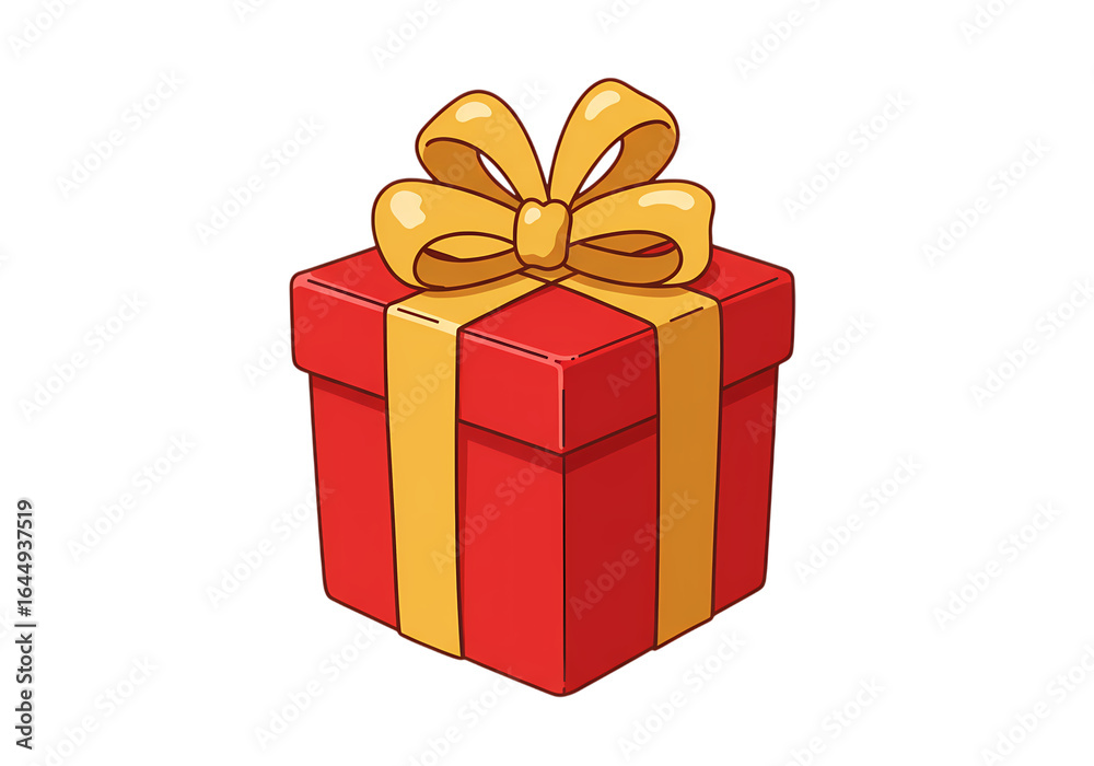 Fototapeta premium Pixel Art Gift Box Red Present with Gold Ribbon isolated on transparent background