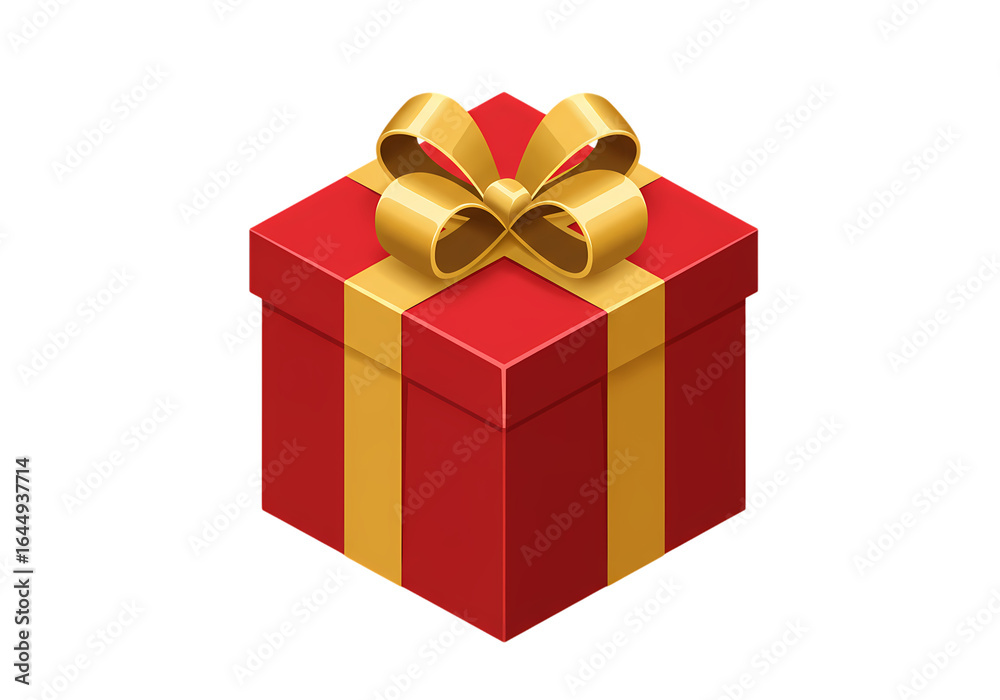 Obraz premium Red Gift Box with Gold Ribbon isolated on transparent background