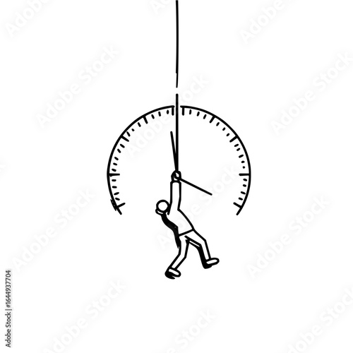 Time clock management deadline stress work pressure concept person hanging on time hand illustration drawing art