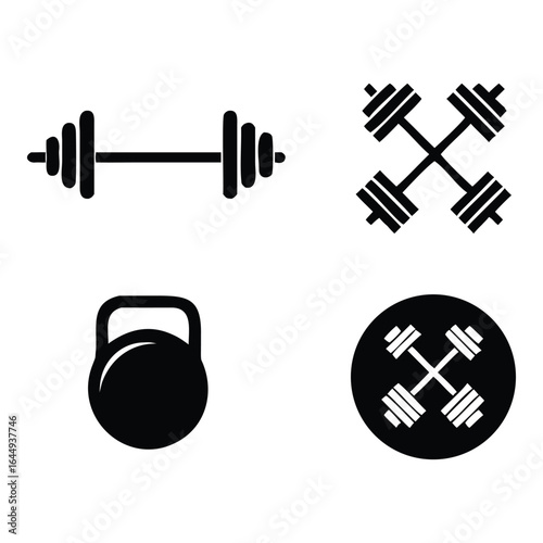 Fitness Icons Gym Workout Weightlifting Black and White Vector