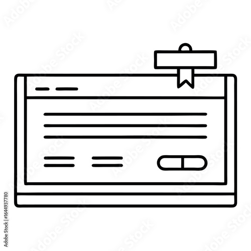 Vector art of computer screen displaying a web page with text and a button, isolated on white background