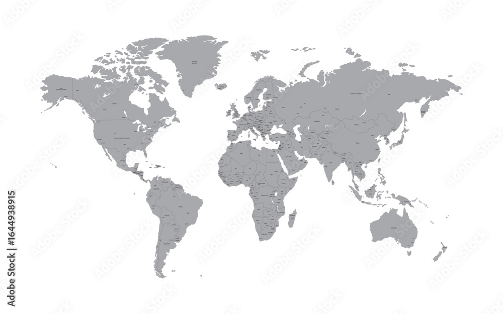 Fototapeta premium World map. Political map with countries names illustraterd on white background grey map