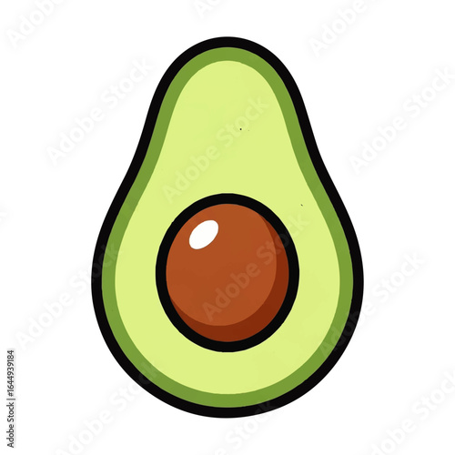Avocado Illustration: An appetizing avocado cut in half, showcasing its vibrant green flesh and a rich brown seed, against a clean background.