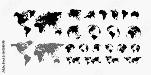 Earth continents set. Globe silhouette. World map collection. illsutrated on white back ground