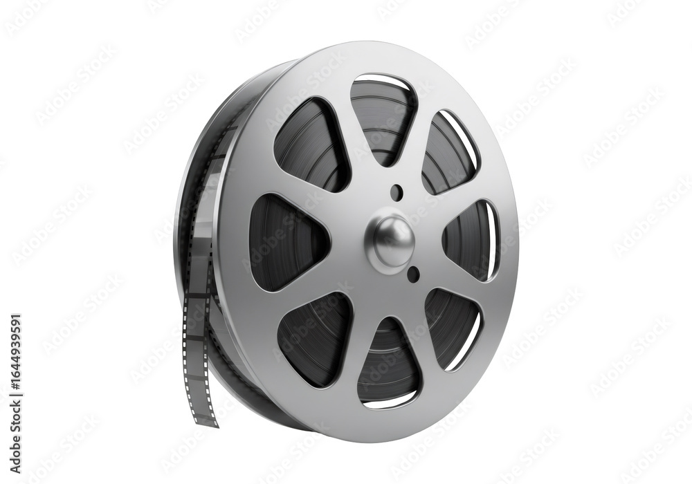 Obraz premium Metallic Film Reel Full of Film Isolated on a Transparent Background Media Storage and Entertainment