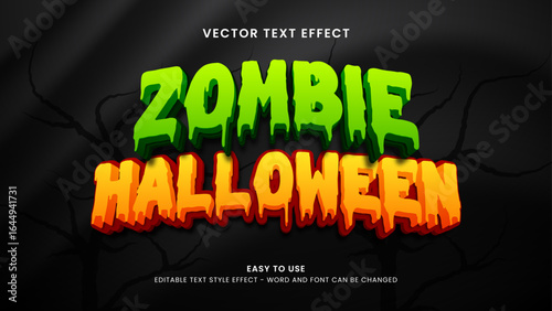 Editable text effect zombie halloween 3d style premium vector	