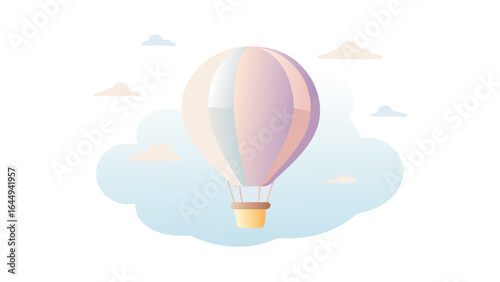 Pastel hot air balloon flying in sky with clouds vector illustration background for travel and adventure 100