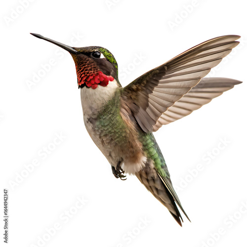A beautiful ruby throated hummingbird in mid air isolated on a transparent background png