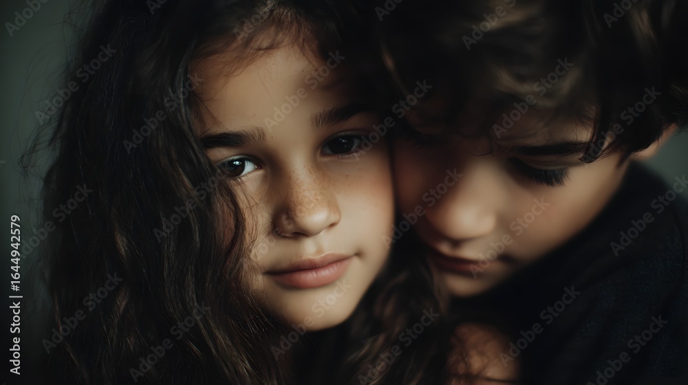 Siblings embracing in a tender moment of family bond Siblings embracing in a tender moment of family bond