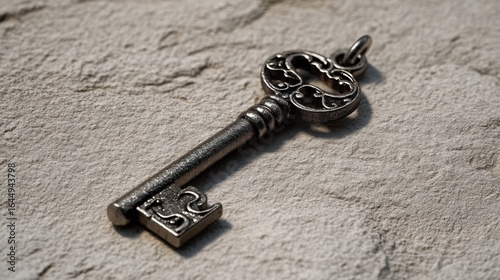 Vintage Key on Textured Surface with Detailed Design Elements