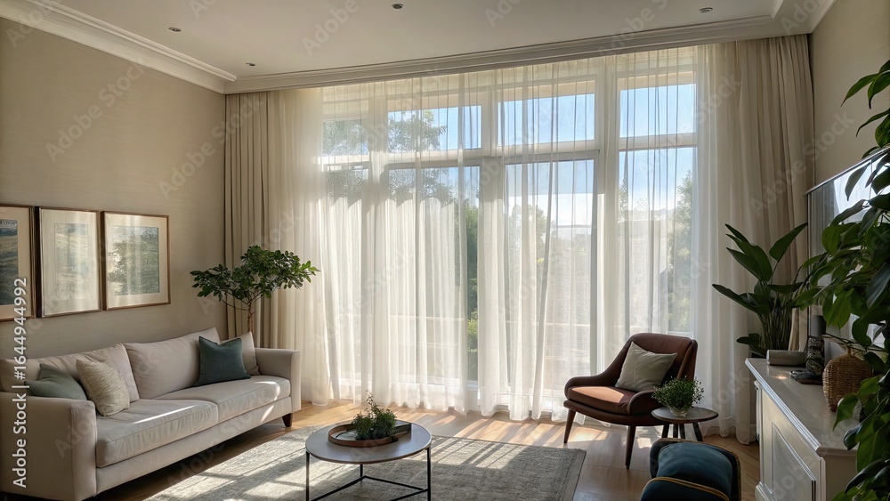 Fototapeta premium Bright and airy living room with natural light